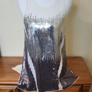 EXPRESS Silver Sequin Sleeveless Top